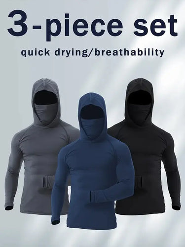 【WS】 3 Men's Quick Drying Breathable Hoodies With Masks Long Sleeved T-shirt