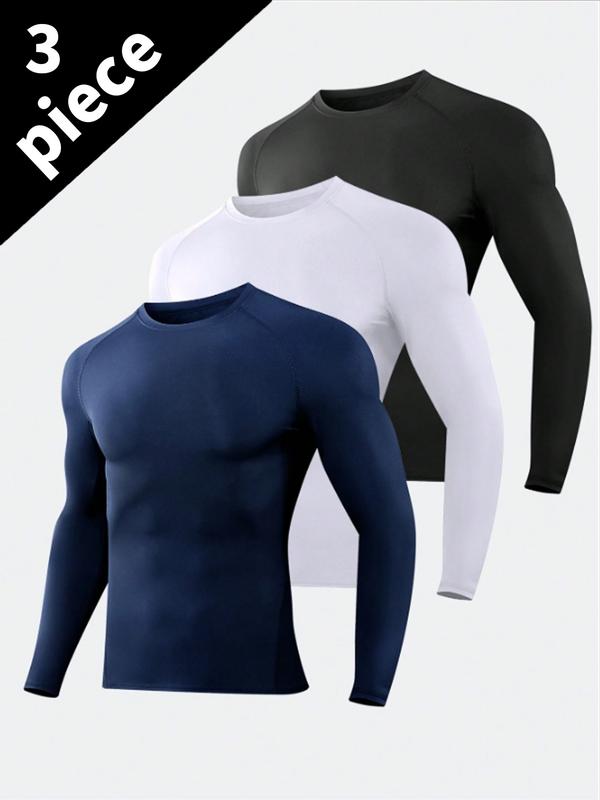 3 Pack Men's Slim Shape Top Sports Fitness Long Sleeve