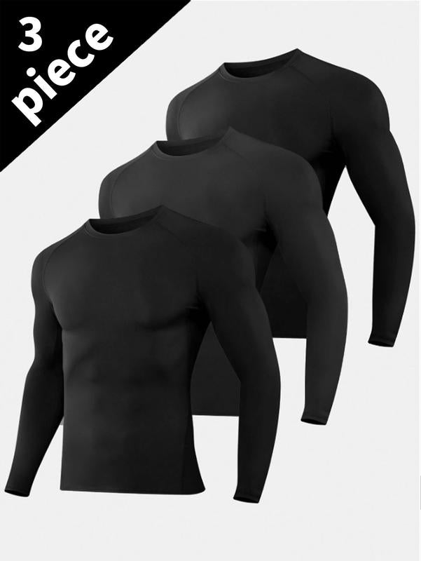 3 Pack Men's Slim Shape Top Sports Fitness Long Sleeve