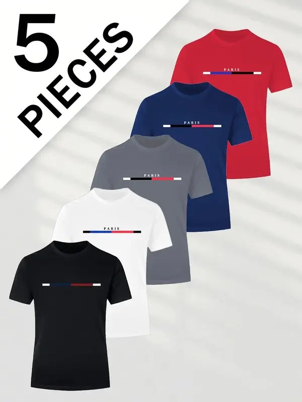 WS 5 pieces of men's fashion letter pattern T-shirts