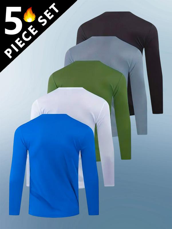 WS 5 Pack Men's sports round neck long sleeved breathable lightweight T-shirt