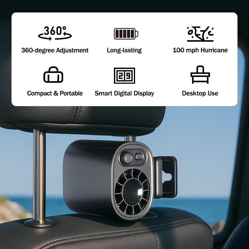 Car Clip On Fan(LED Display,1800mAh)