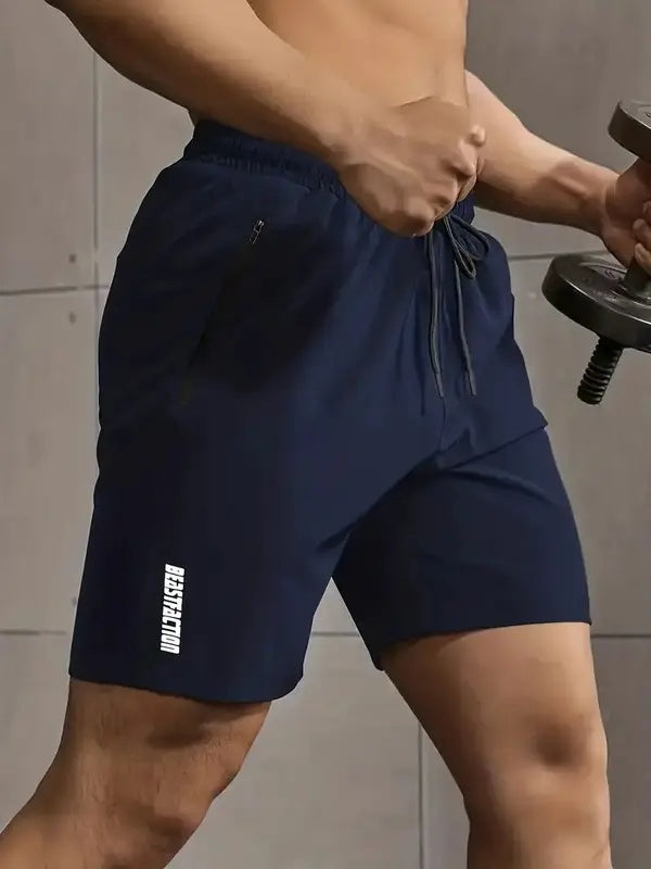 3 Piece Men's Solid Colour Shorts with Zip Pockets, Elastic Waistband Drawstring Shorts for Summer Outdoor Fitness Leisure and Home Décor