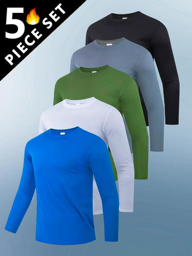 WS 5 Pack Men's sports round neck long sleeved breathable lightweight T-shirt