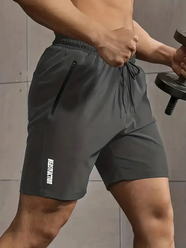 3 Piece Men's Solid Colour Shorts with Zip Pockets, Elastic Waistband Drawstring Shorts for Summer Outdoor Fitness Leisure and Home Décor