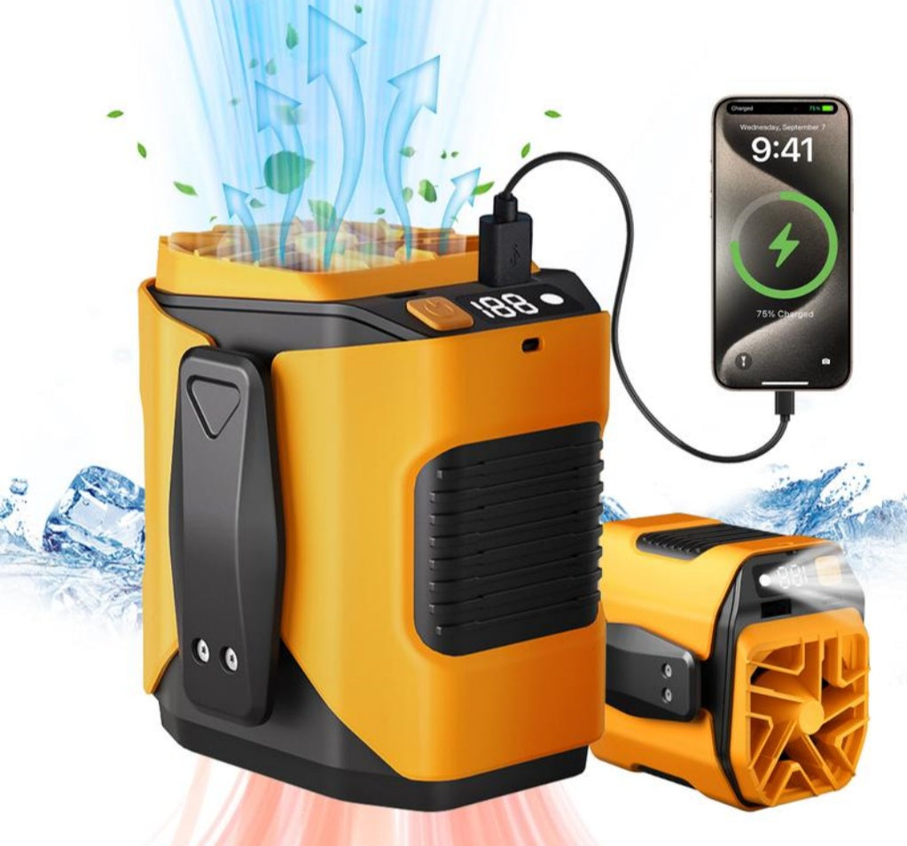 WS Upgrade Personal Portable Waist Clip Fan(5000mAh,LED Light, Power bank,4-in-1)