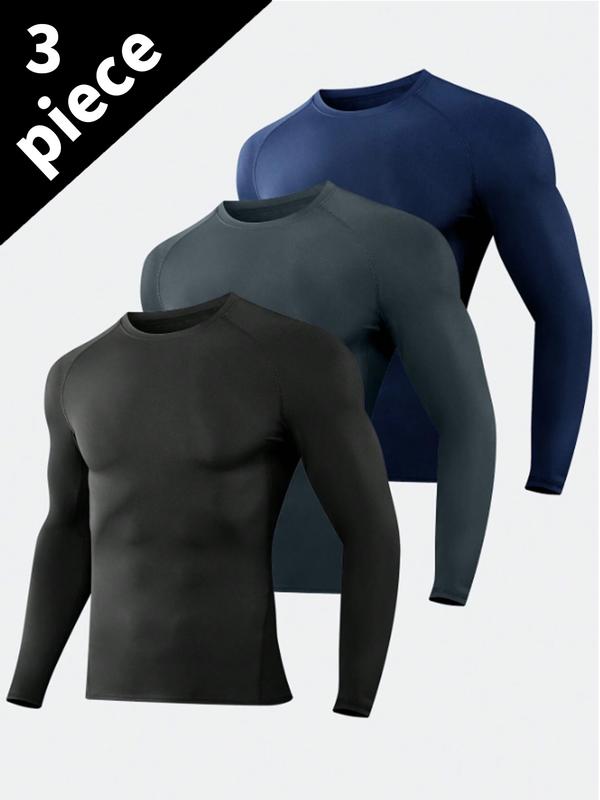 3 Pack Men's Slim Shape Top Sports Fitness Long Sleeve