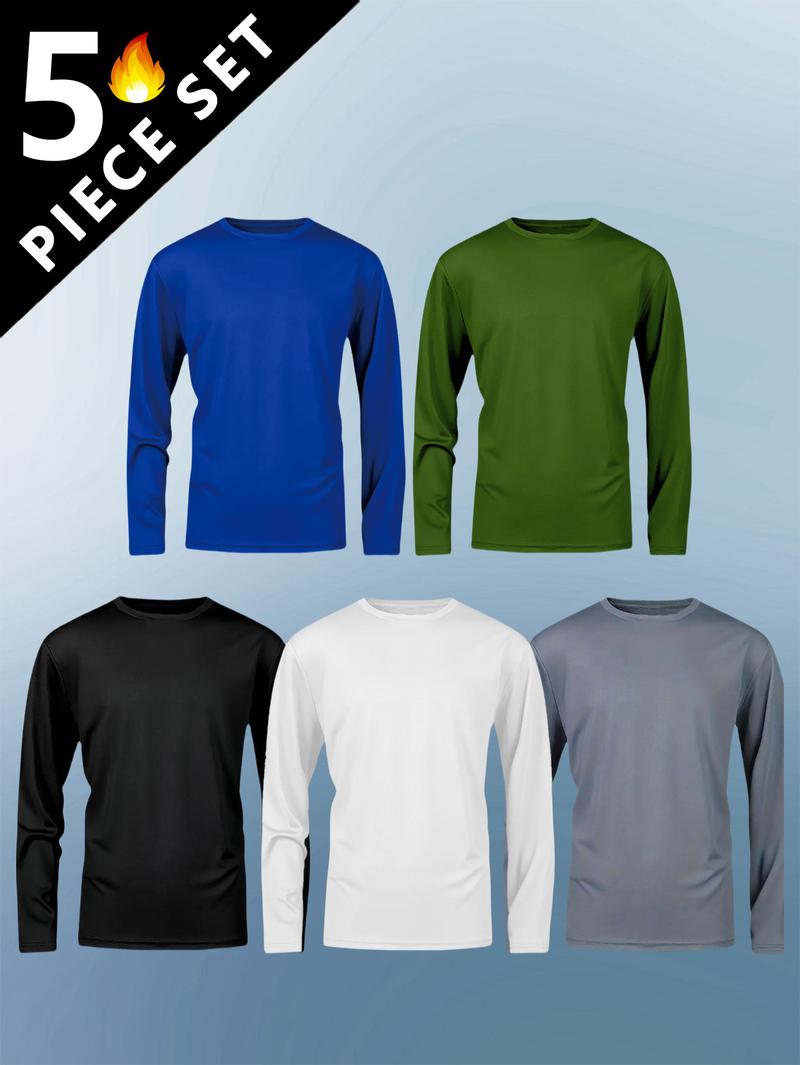 WS 5 Pack Men's sports round neck long sleeved breathable lightweight T-shirt