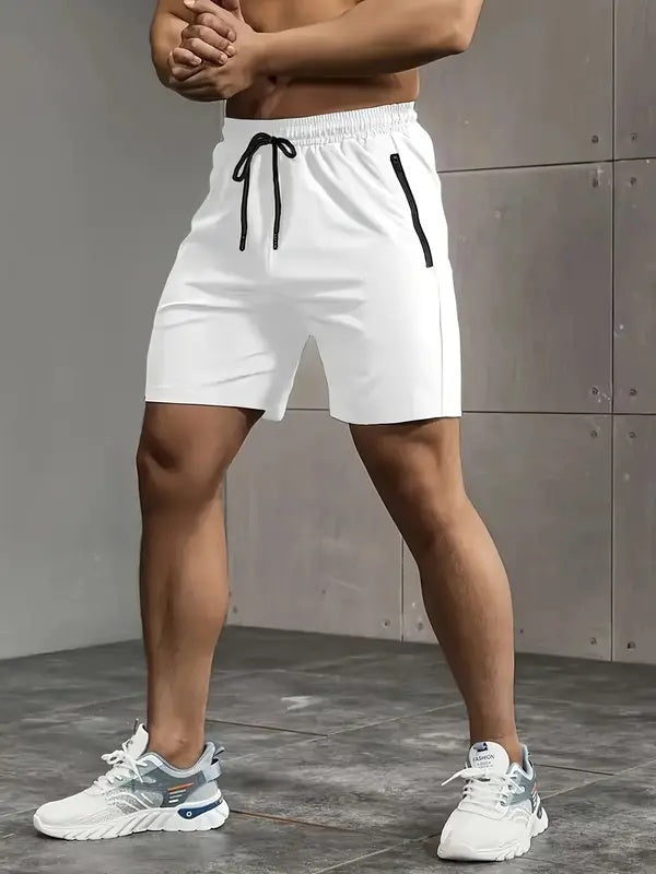 3 Piece Men's Solid Colour Shorts with Zip Pockets, Elastic Waistband Drawstring Shorts for Summer Outdoor Fitness Leisure and Home Décor