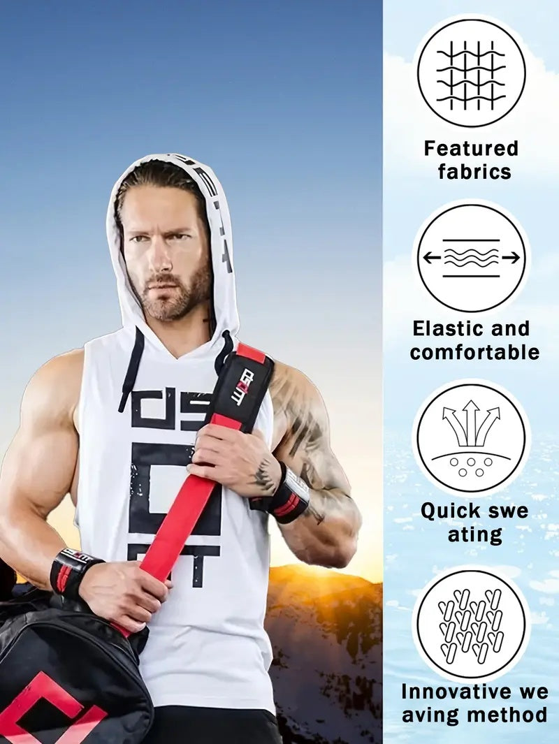 WS 3 Piece Letter Fashion Printed Casual BreathableComfortable Men's Hooded Sports FitnessSleeveless Tank Top Basketball Running CasualAthletic Clothing High Stretch Quick Drying TopSpring Summer Outdoorfun
