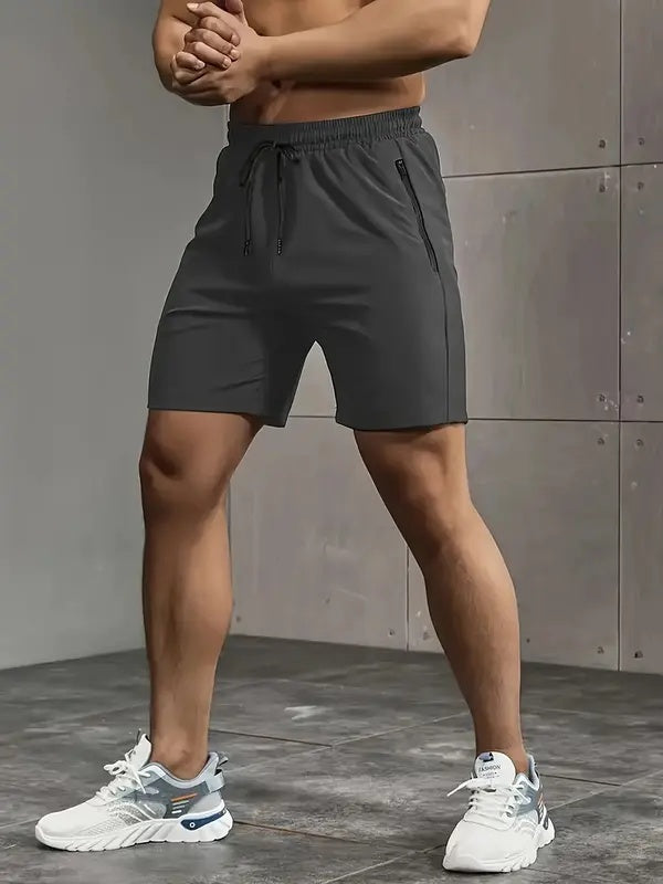 3 Piece Men's Solid Colour Shorts with Zip Pockets, Elastic Waistband Drawstring Shorts for Summer Outdoor Fitness Leisure and Home Décor